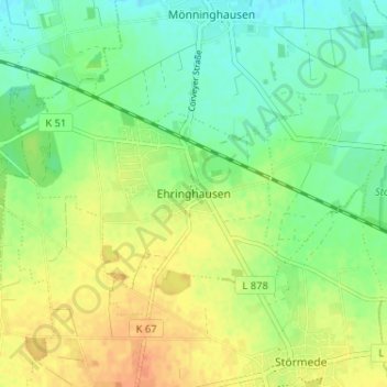 Carte topographique Ehringhausen, altitude, relief