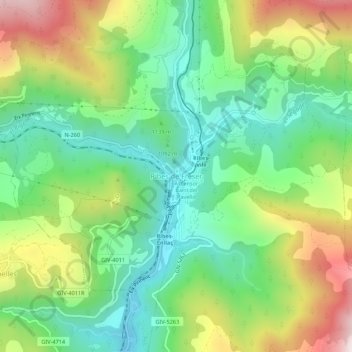 Carte topographique Ribes de Freser, altitude, relief