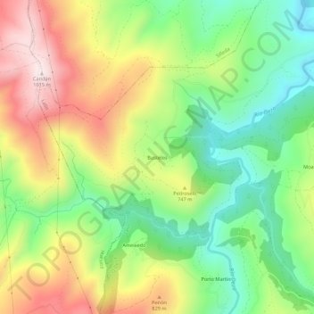 Carte topographique Bustelos, altitude, relief
