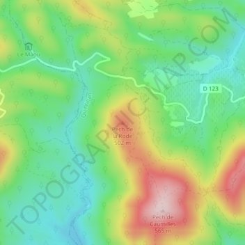 Carte topographique Pech de la Rode, altitude, relief