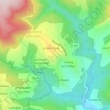 Carte topographique Le Vidou, altitude, relief