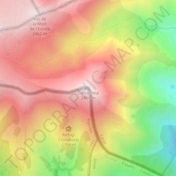 Carte topographique Costabona, altitude, relief
