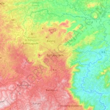 Carte topographique Bafoussam, altitude, relief