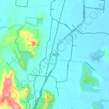 Carte topographique El Arish, altitude, relief