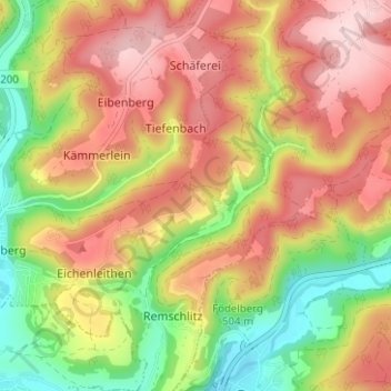 Carte topographique Roßlach, altitude, relief