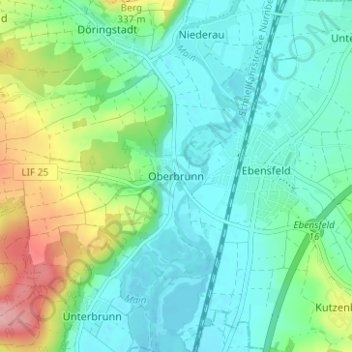 Carte topographique Oberbrunn, altitude, relief