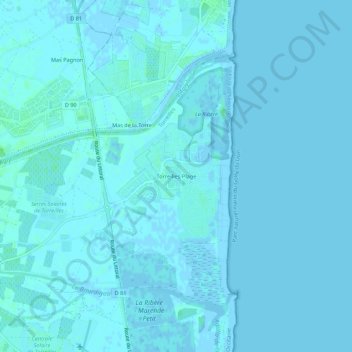 Carte topographique Torreilles-Plage, altitude, relief