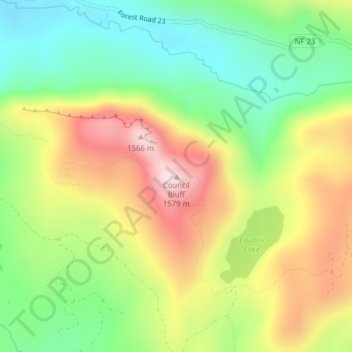 Carte topographique Council Bluff, altitude, relief