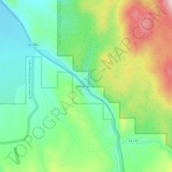 Carte topographique Willow Springs, altitude, relief