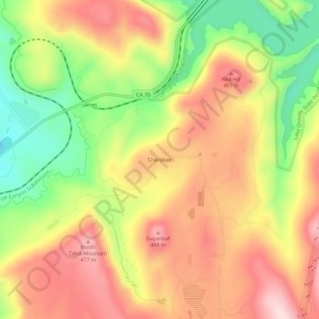 Carte topographique Cherokee, altitude, relief