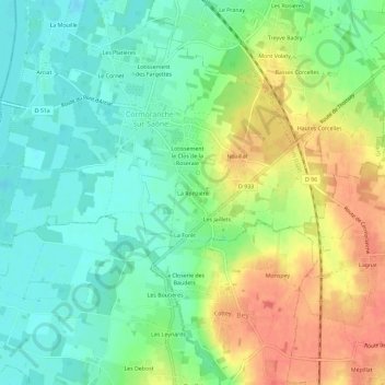 Carte topographique La Ronzière, altitude, relief