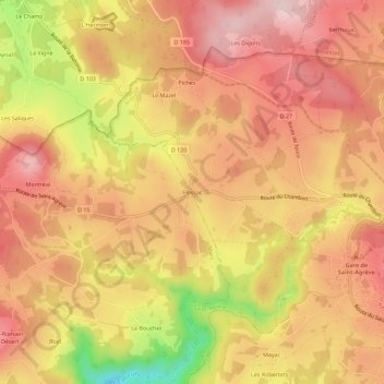Carte topographique Flossac, altitude, relief