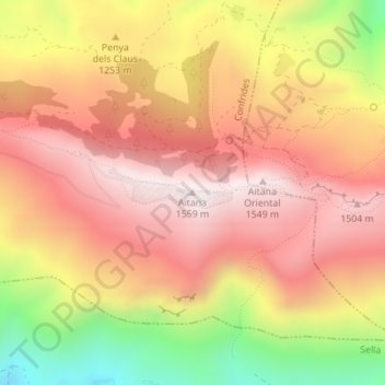 Carte topographique Aitana, altitude, relief