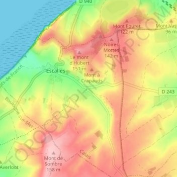 Carte topographique La Haute Escalles, altitude, relief