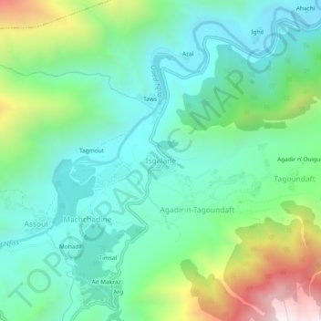 Carte topographique Isqalane, altitude, relief