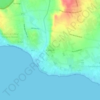 Carte topographique Is Pardinas, altitude, relief