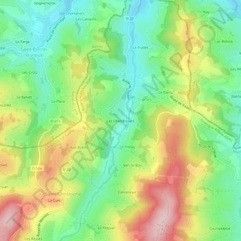 Carte topographique Les Chambosses, altitude, relief