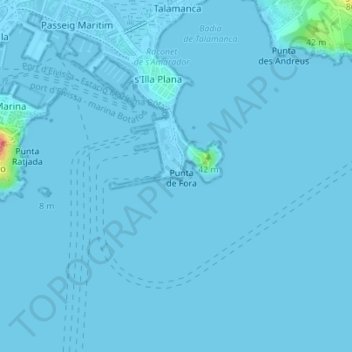 Carte topographique Far de Botafoc, altitude, relief