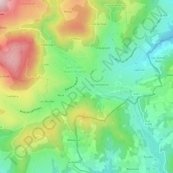 Carte topographique Le Mas, altitude, relief