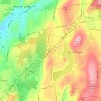 Carte topographique Mohegan Lake, altitude, relief