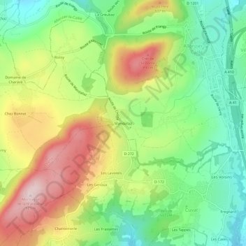 Carte topographique Mandallaz, altitude, relief