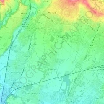 Carte topographique Brugarolo, altitude, relief
