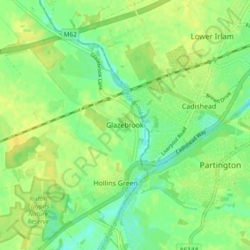 Carte topographique Glazebrook, altitude, relief