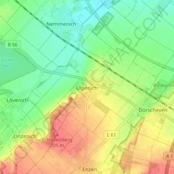 Carte topographique Ülpenich, altitude, relief