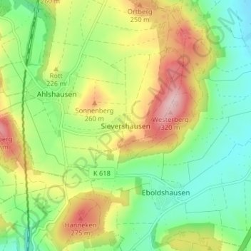 Carte topographique Sievershausen, altitude, relief