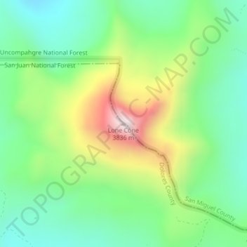 Carte topographique Lone Cone, altitude, relief