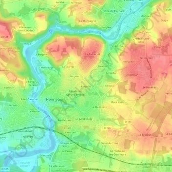 Carte topographique Kergohic, altitude, relief