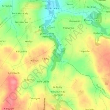 Carte topographique Moulin du Roz, altitude, relief
