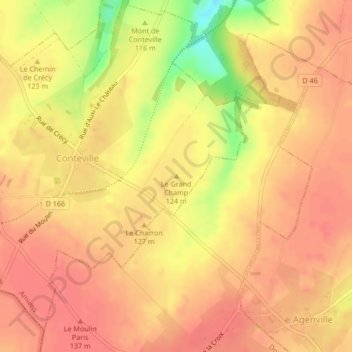 Carte topographique Le Grand Champ, altitude, relief