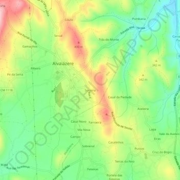 Carte topographique Seiceira, altitude, relief