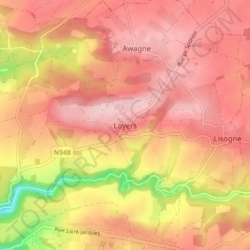 Carte topographique Loyers, altitude, relief