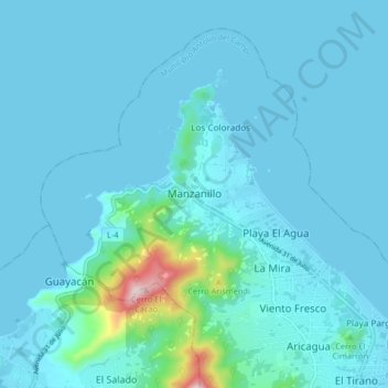 Carte topographique Manzanillo, altitude, relief