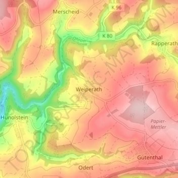 Carte topographique Weiperath, altitude, relief