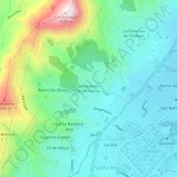 Carte topographique Vencedores de Pichincha, altitude, relief