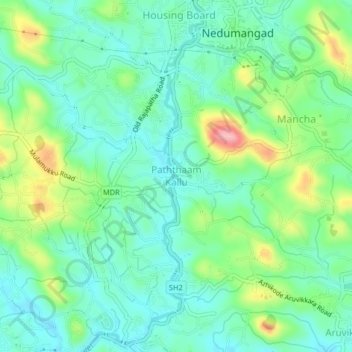 Carte topographique Paththaam Kallu, altitude, relief