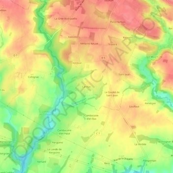 Carte topographique Cérillac, altitude, relief