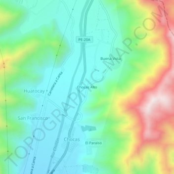 Carte topographique Chocas Alto, altitude, relief