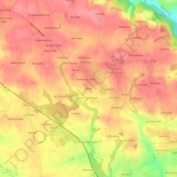 Carte topographique Bodel, altitude, relief