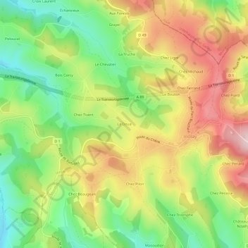 Carte topographique La Doua, altitude, relief