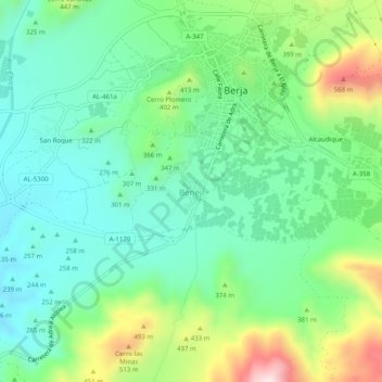 Carte topographique Benejí, altitude, relief