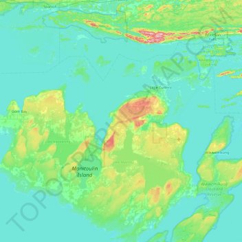 Carte topographique Manitoulin Island, altitude, relief