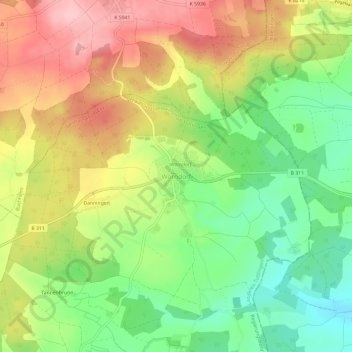 Carte topographique Worndorf, altitude, relief