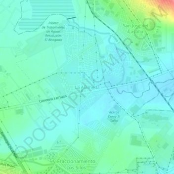 Carte topographique La Alameda, altitude, relief