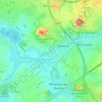 Carte topographique Blanches Terres, altitude, relief