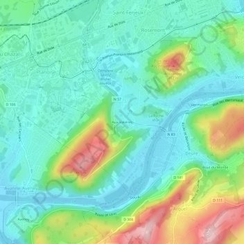 Carte topographique Aux Valières, altitude, relief