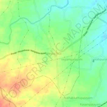Carte topographique Mettukadai, altitude, relief